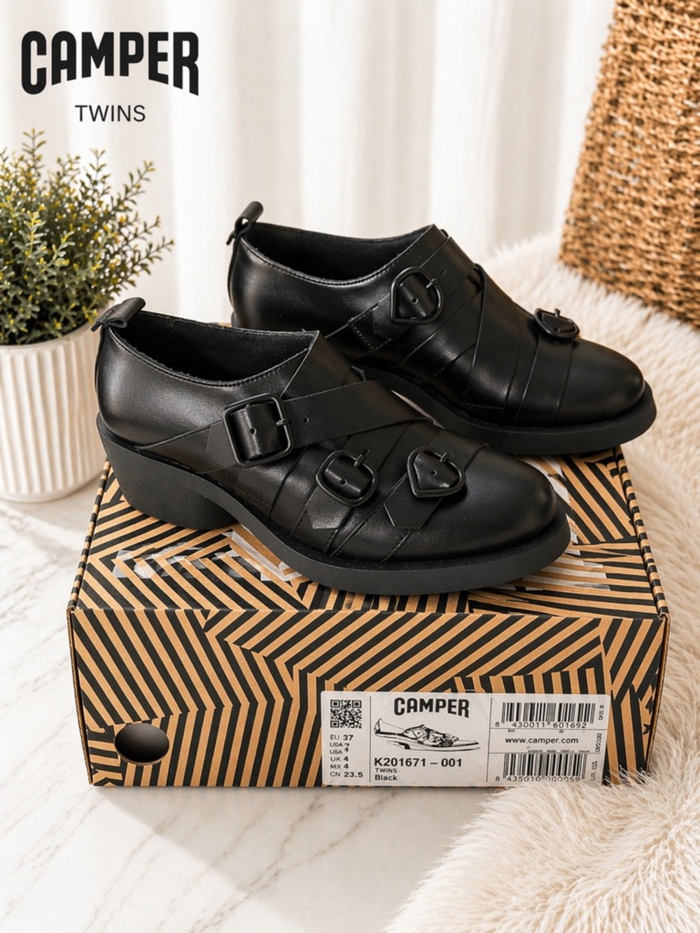 Camper Twins Black leather women’s shoes (size 37) - Picture 2 of 12